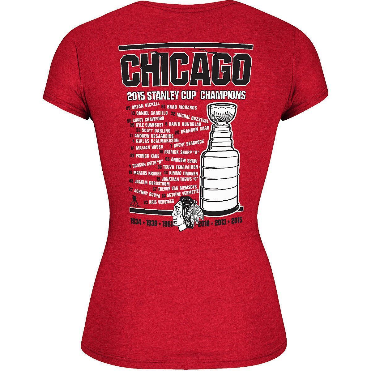 Chicago Blackhawks Reebok 2015 Stanley Cup Champions Celebration Roster T-Shirt for Women product image 2, provided for