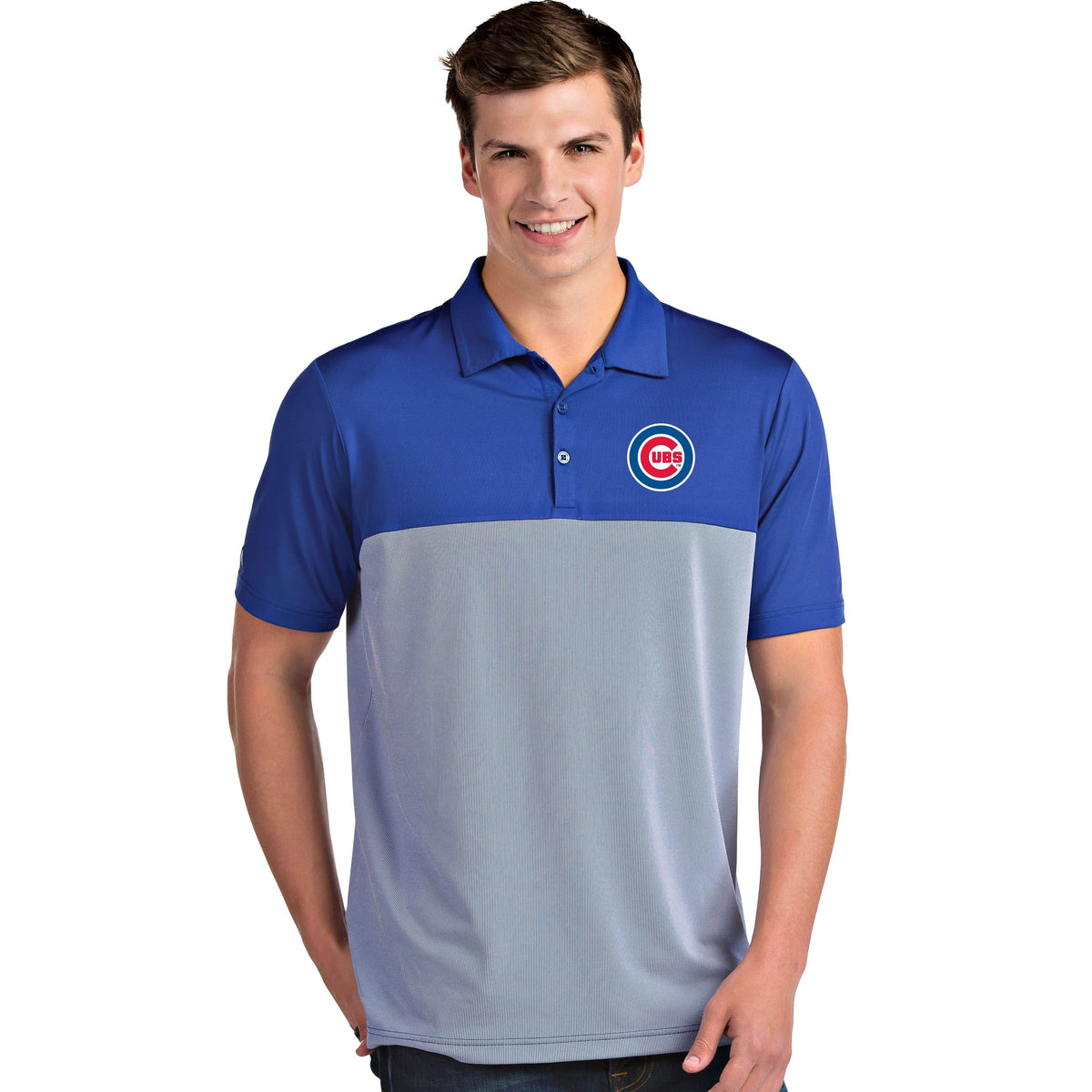Chicago Cubs Antigua Blue Venture Dry Polo for Men product image 1, provided for visual reference and product detail review