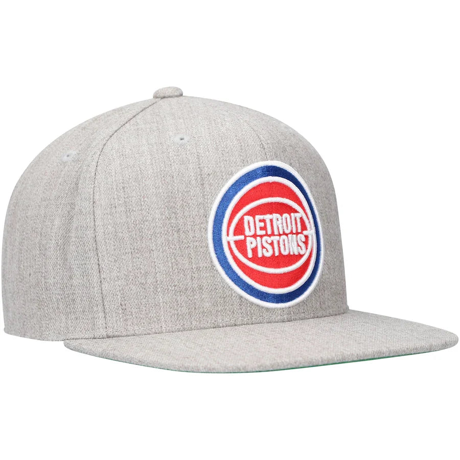 Detroit Pistons Gray Heather 2.0 Mitchell & Ness Snapback Hat product image 3, provided for visual reference and product