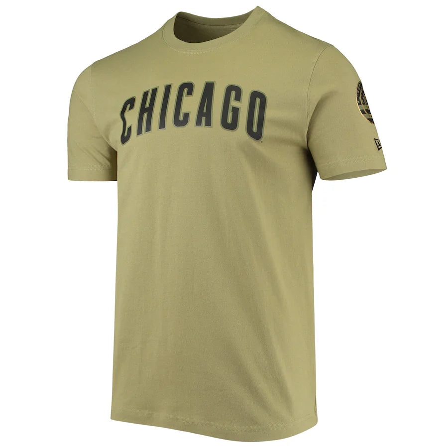 Chicago Cubs Armed Forces Olive New Era T-Shirt for Men product image 2, provided for visual reference and product detail