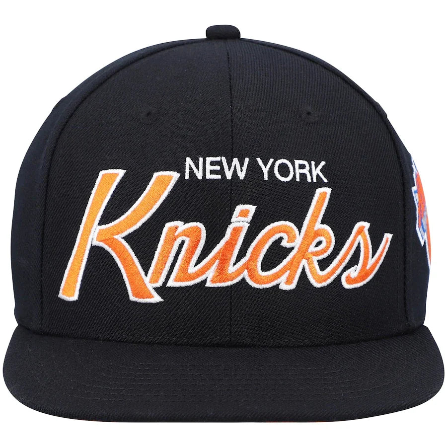 New York Knicks Team Script 2.0 Mitchell & Ness Snapback Hat product image 2, provided for visual reference and product