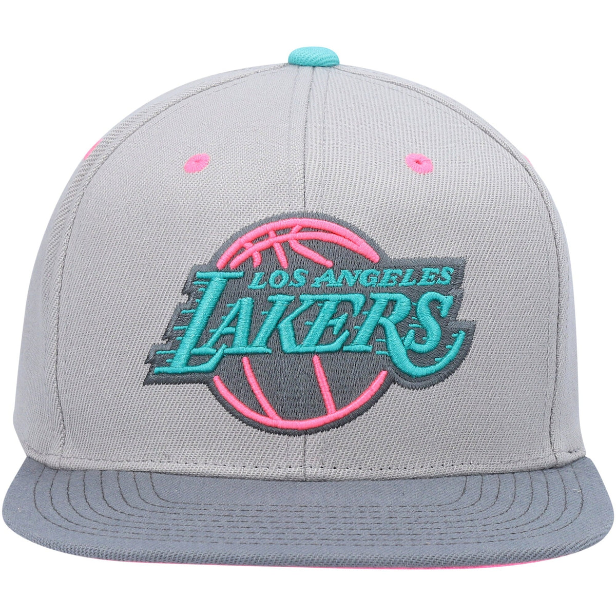 Los Angeles Lakers Mitchell & Ness Gray Wolf Mags Snapback Hat for Men product image 2, provided for visual reference and