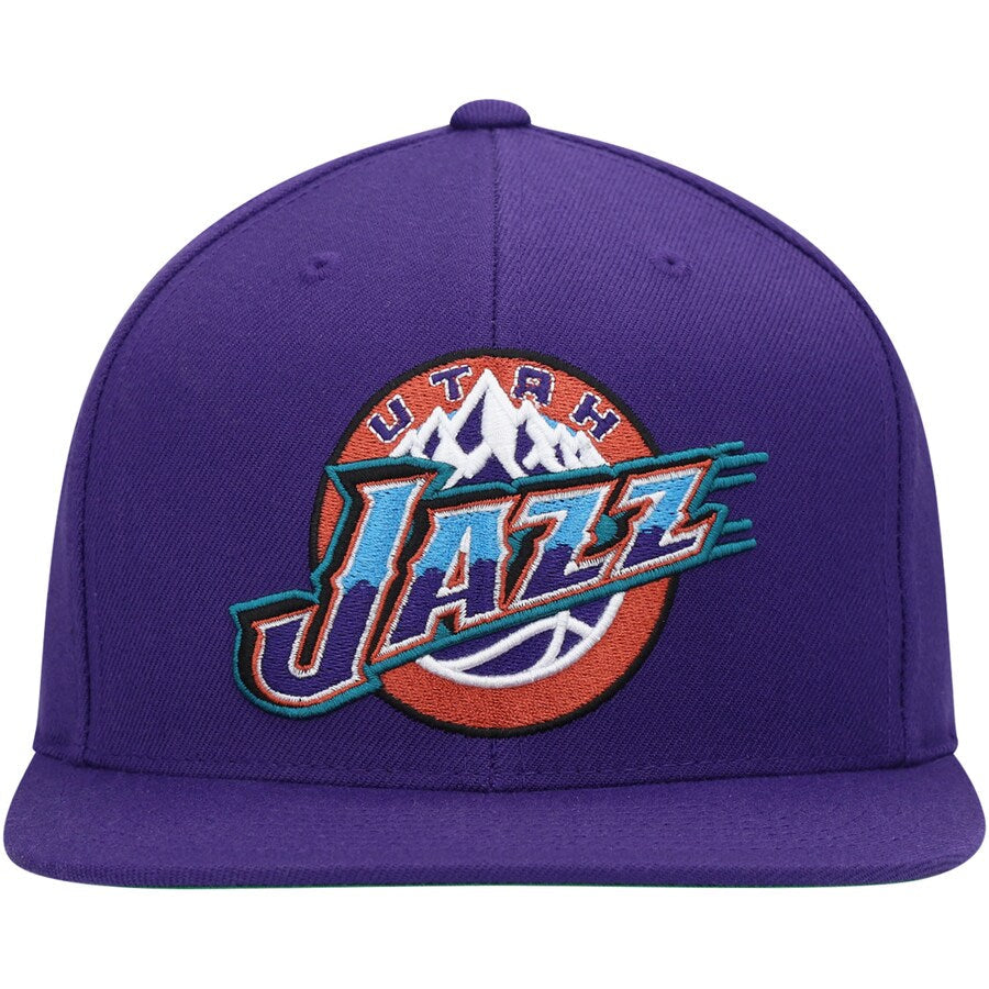 Mens NBA Utah Jazz Purple Team Ground Snapback Hat By Mitchell And Ness product image 2, provided for visual reference and