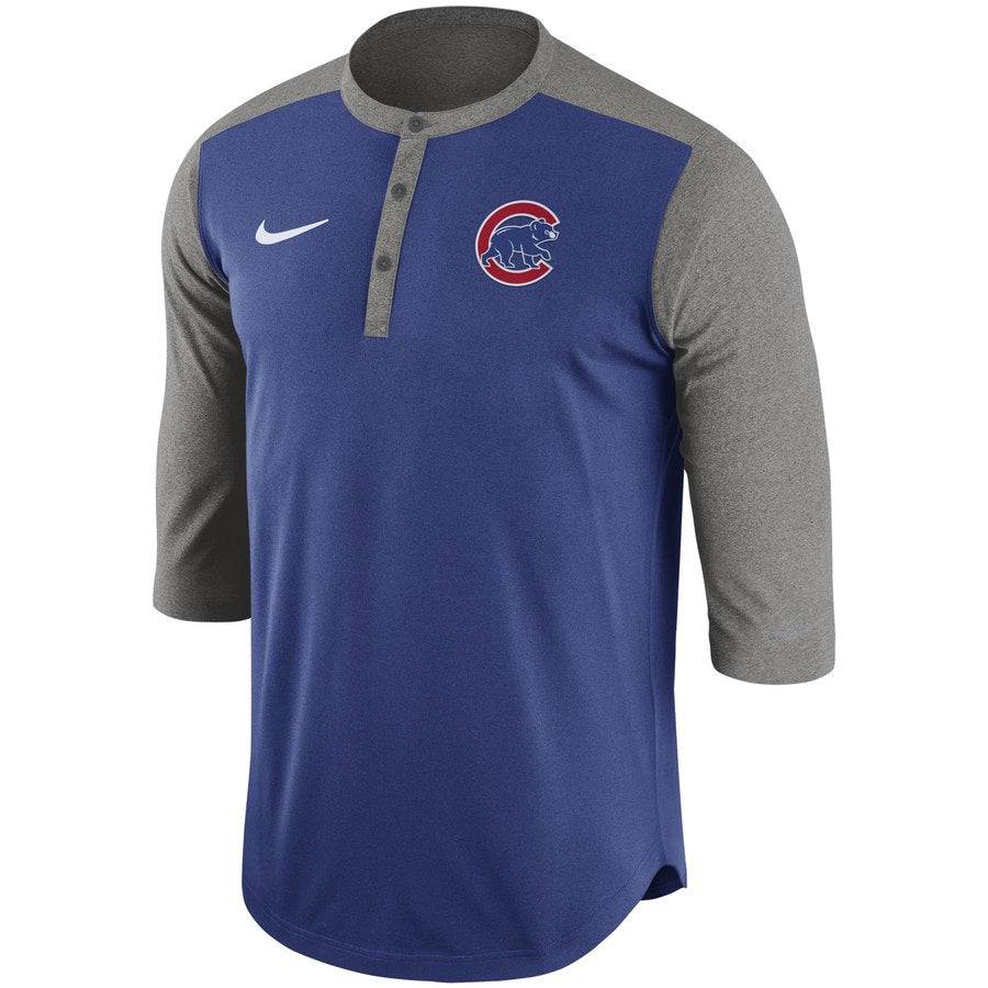 Chicago Cubs Men’s Royal Nike Dri Fit Henley 3/4 Sleeve T-Shirt product image 2, provided for visual reference and product