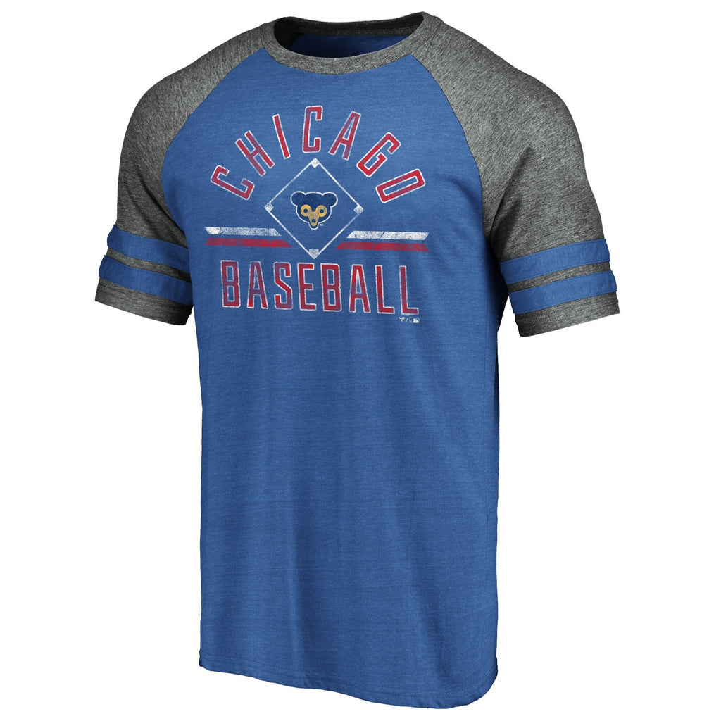 Chicago Cubs Fanatics Branded Heathered Royal/Gray True Classics Diamond Legacy Tri-Blend Raglan T-Shirt for Men product
