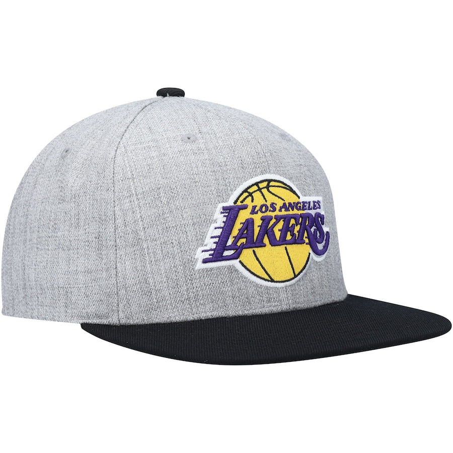 Los Angeles Lakers Mitchell & Ness Gray/Black Heathered Underpop Snapback Hat for Men product image 3, provided for visual