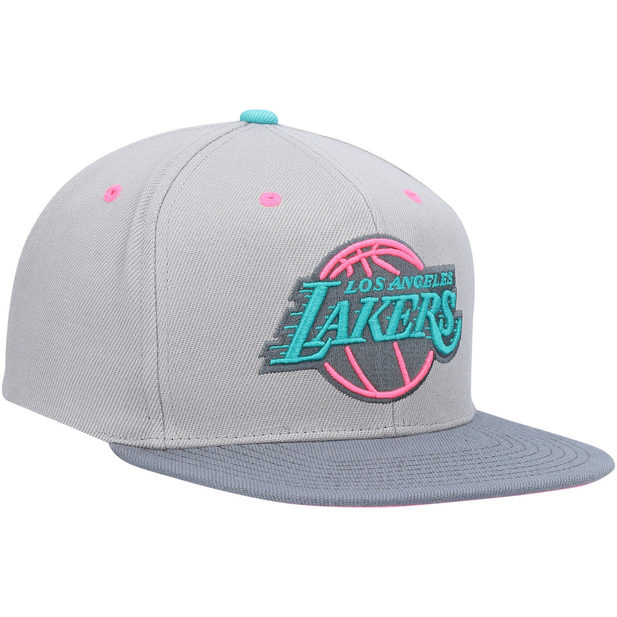 Los Angeles Lakers Mitchell & Ness Gray Wolf Mags Snapback Hat for Men product image 3, provided for visual reference and