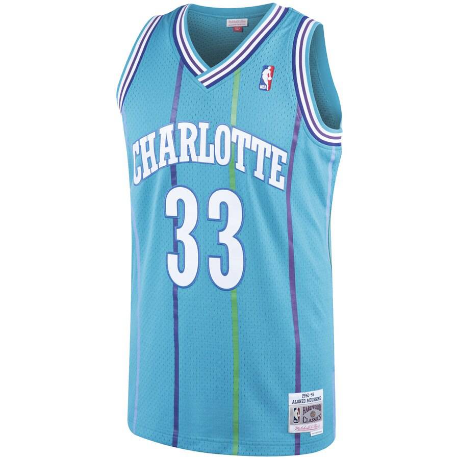 Men’s Alonzo Mourning Charlotte Hornets 1992-93 Swingman Replica Jersey By Mitchell & Ness product image 2, provided for