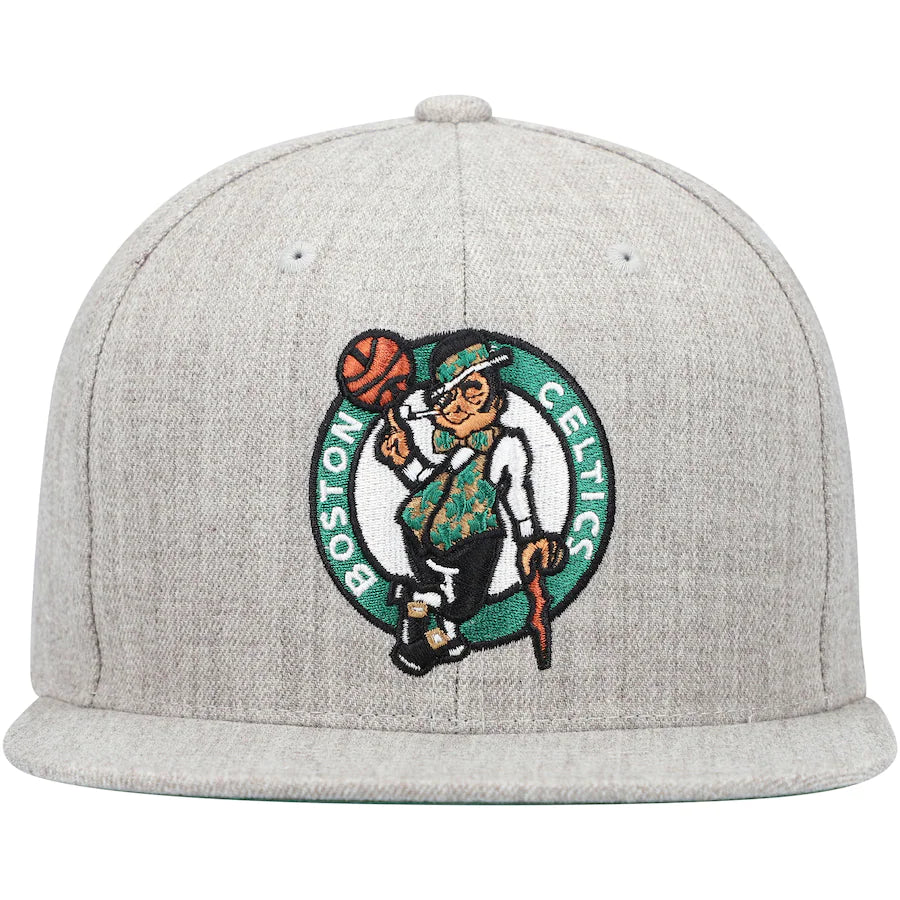 Boston Celtics Team Gray Heathered 2.0 Mitchell & Ness Snapback Hat product image 2, provided for visual reference and