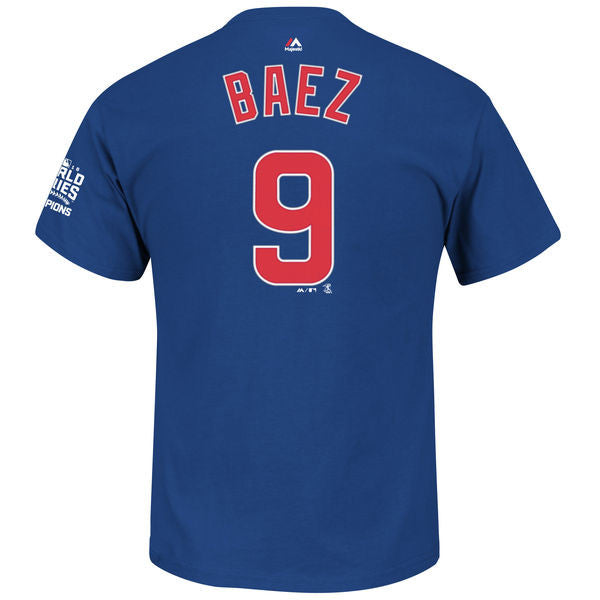 Mens Chicago Cubs Javier Baez Majestic Royal 2016 World Series Champions Name & Number T-Shirt product image 2, provided for