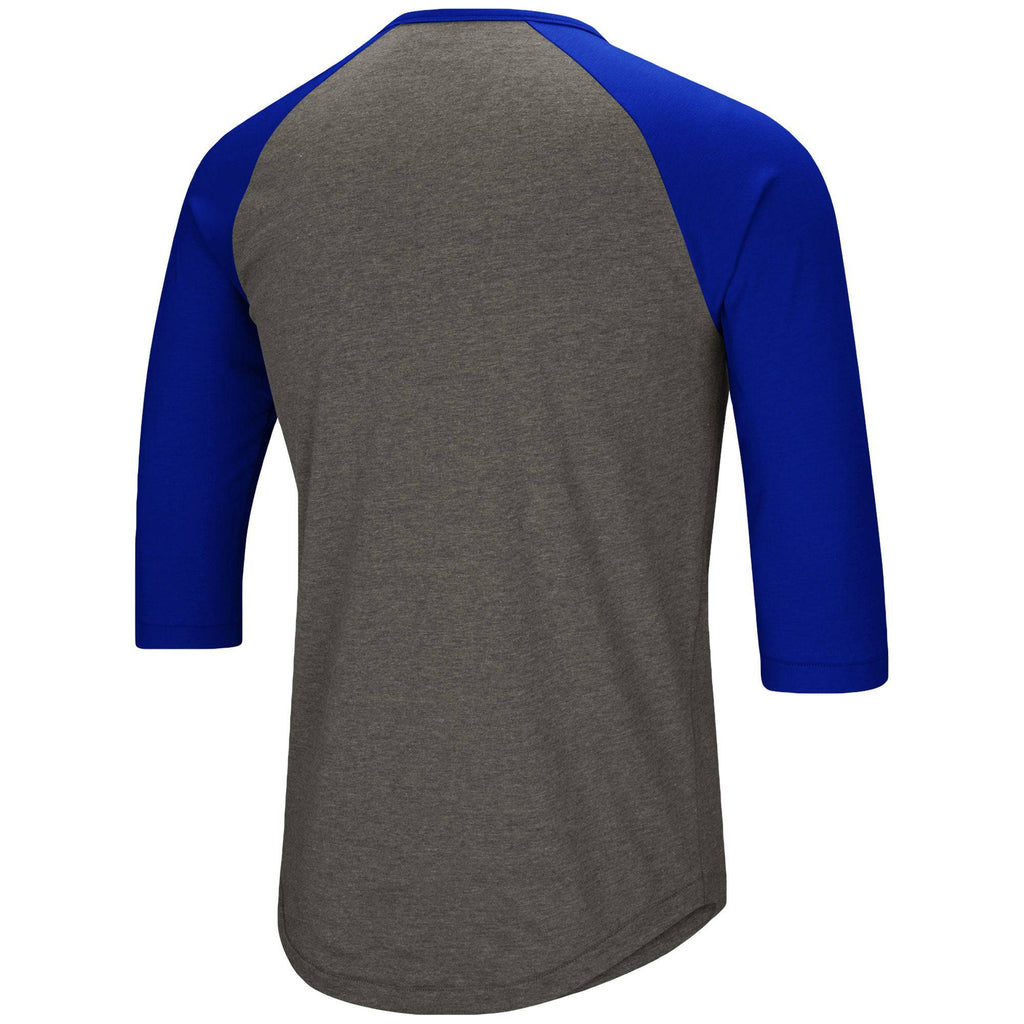 Chicago Cubs Under Armour Heathered Gray/Royal Heritage Tri-Blend Raglan 3/4- Sleeve T-Shirt for Men product image 3,