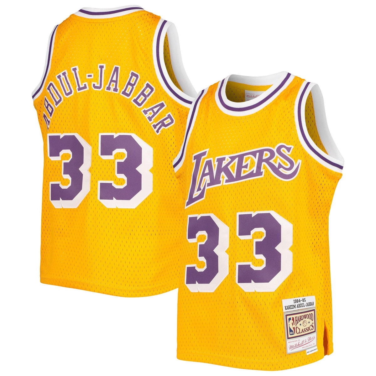 Youth Los Angeles Lakers Kareen Abdul-Jabbar Mitchell & Ness Gold 1984-85 Hardwood Classics Swingman Jersey product image 1,