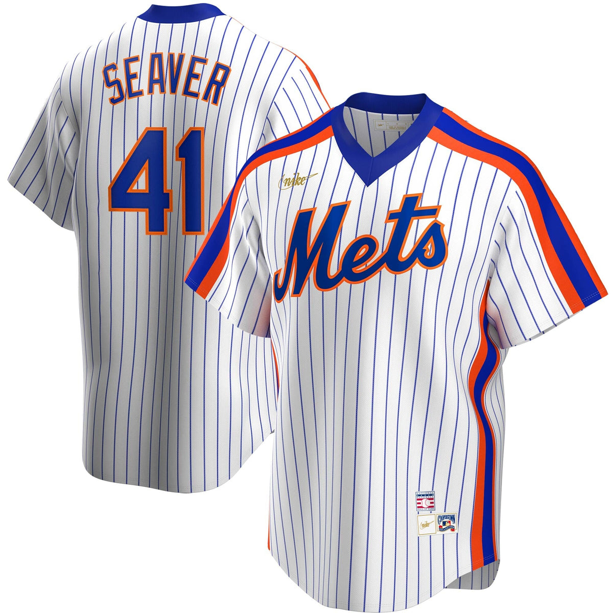 Men’s Nike Tom Seaver New York Mets Cooperstown Collection Royal Pinstripe Replica Jersey product image 1, provided for