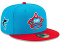 Miami Marlins New Era Blue/Red 2021 City Connect 59FIFTY Fitted Hat for Men product image 1, provided for visual reference