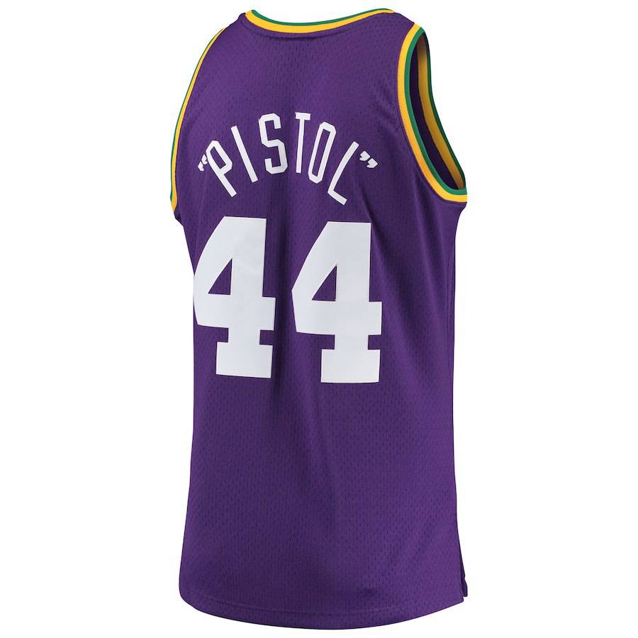 New Orleans Jazz "Pistol" Pete Maravich Mitchell & Ness Purple Swingman Jersey for Men product image 3, provided for visual