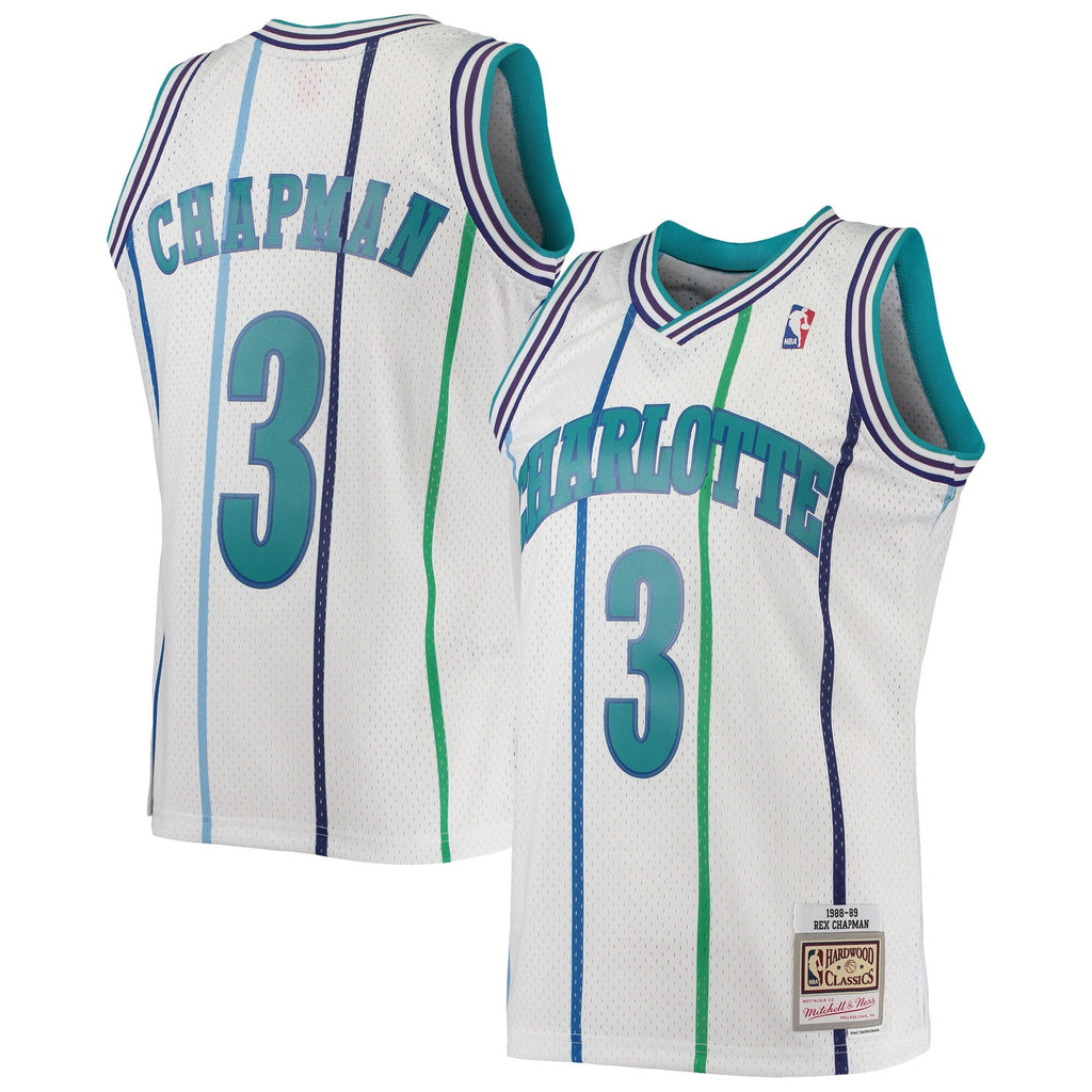 Men’s Rex Chapman Charlotte Hornets 1988-89 White Swingman Replica Jersey By Mitchell & Ness product image 1, provided for