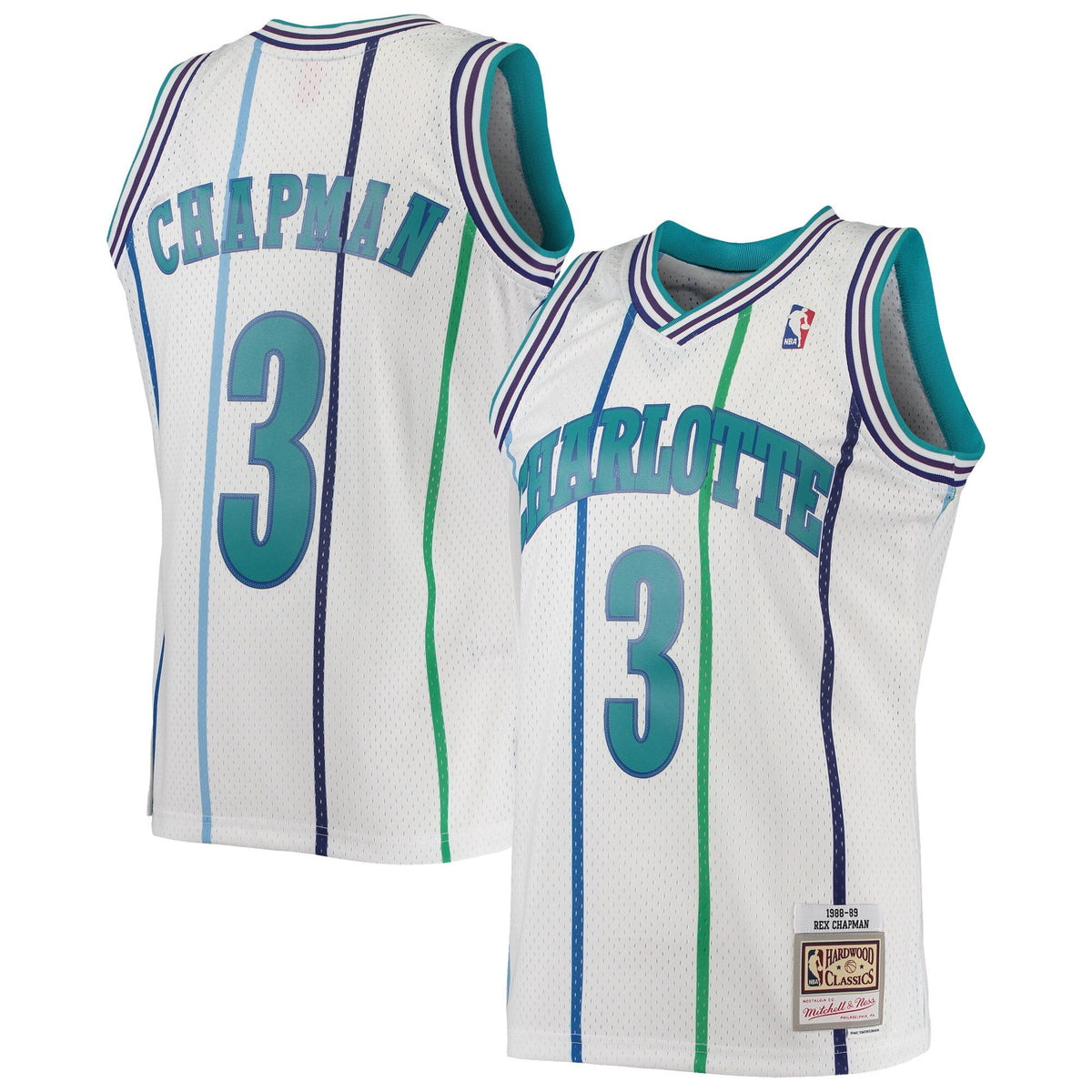 Men’s Rex Chapman Charlotte Hornets 1988-89 White Swingman Replica Jersey By Mitchell & Ness product image 1, provided for