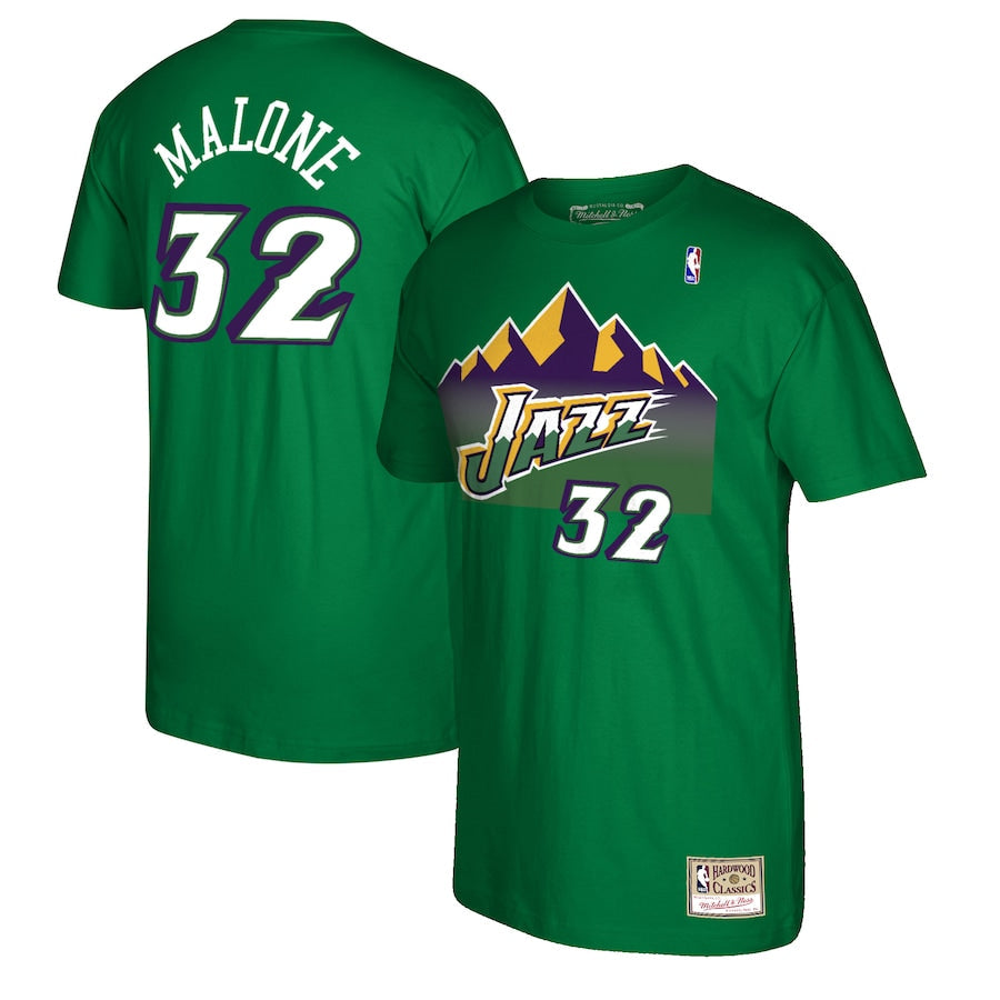 Utah Jazz Karl Malone Mitchell & Ness Green Reload Name & Number T-Shirt for Men product image 1, provided for visual