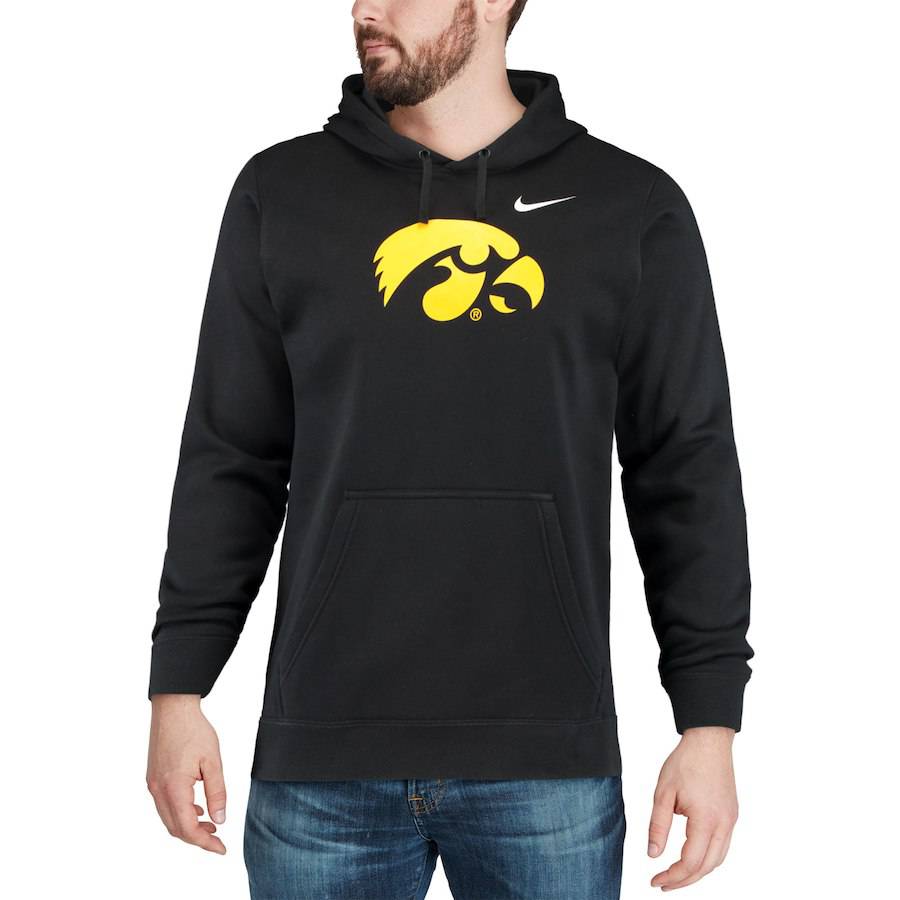 Iowa Hawkeyes Nike Club Fleece Pullover Hoodie – Black product image 4, provided for visual reference and product detail