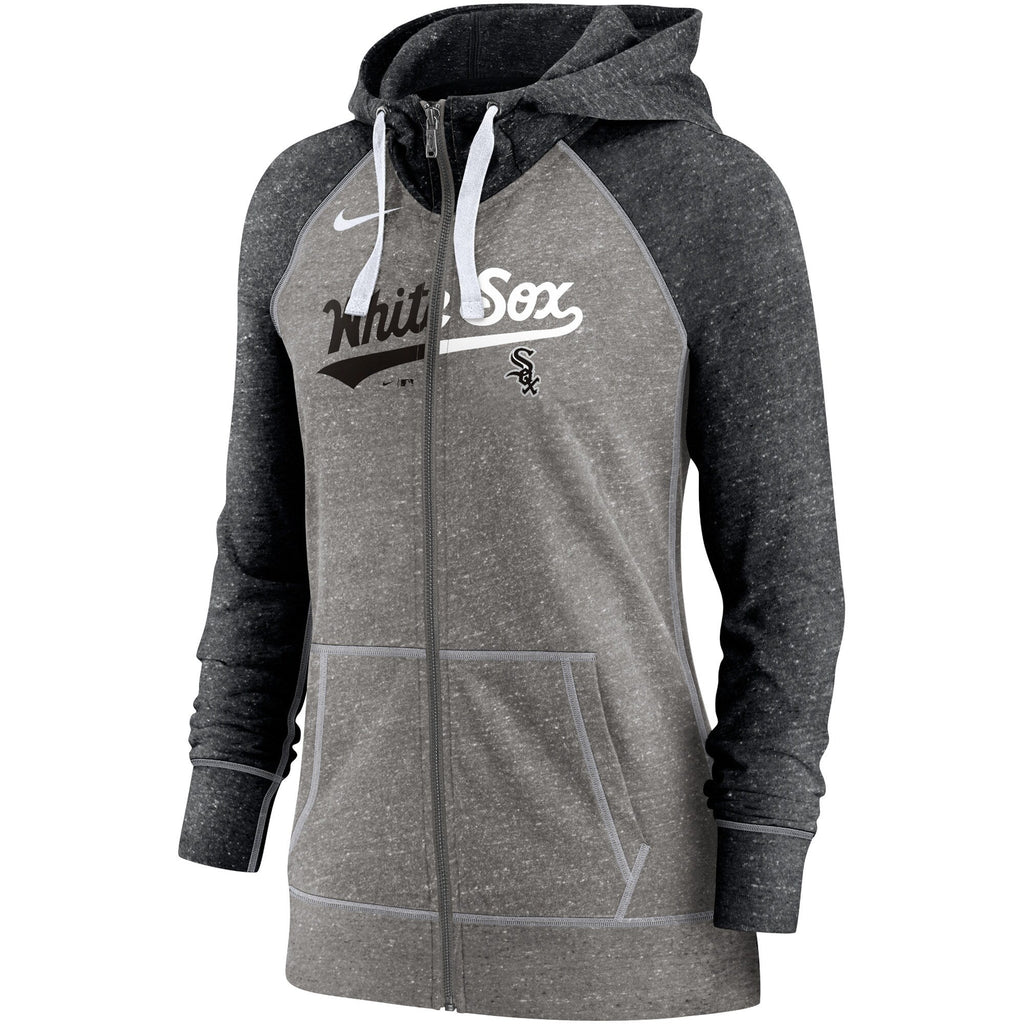 Chicago White Sox Nike Heathered Charcoal/Heathered Black Split Wordmark Gym Vintage Raglan Slub Full-Zip Hoodie for Women