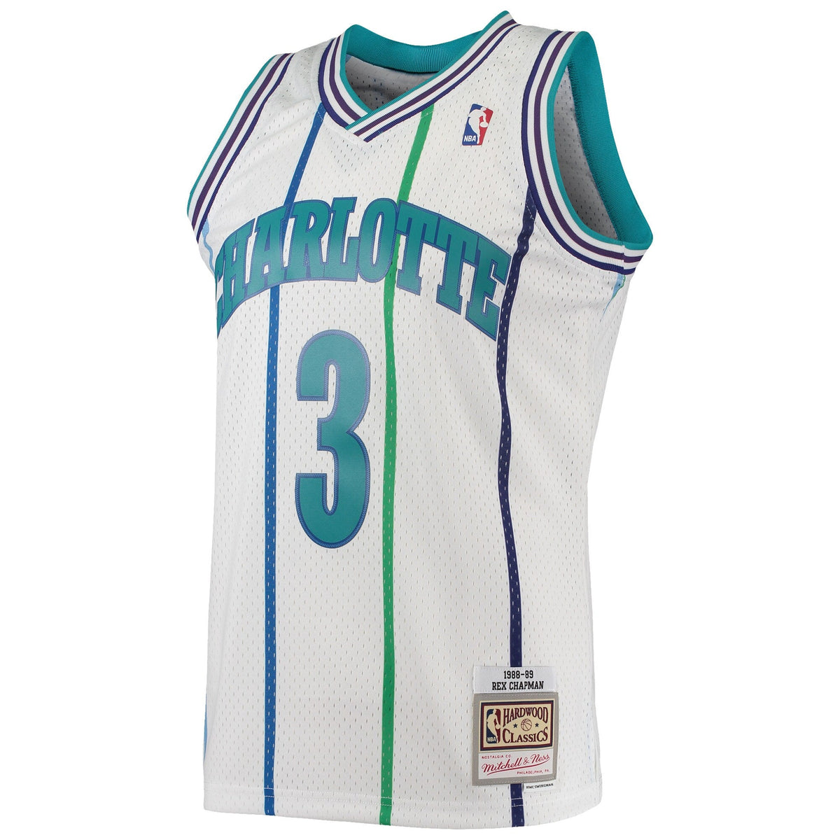 Men’s Rex Chapman Charlotte Hornets 1988-89 White Swingman Replica Jersey By Mitchell & Ness product image 2, provided for