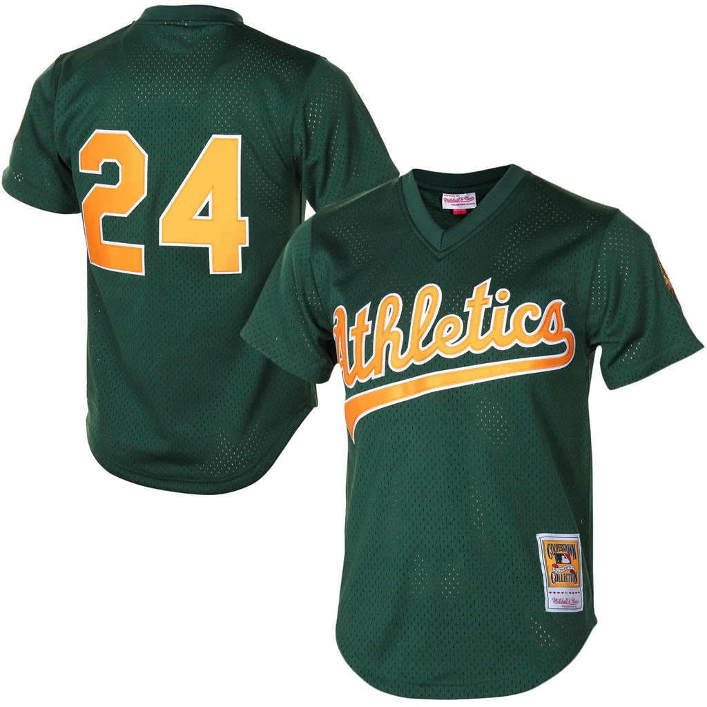 Oakland Athletics Rickey Henderson 1998 Mitchell & Ness Green Cooperstown 1987 Mesh Batting Practice Jersey for Men product