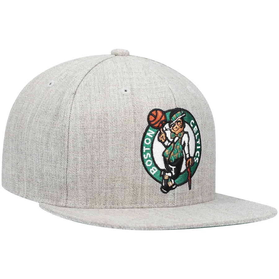 Boston Celtics Team Gray Heathered 2.0 Mitchell & Ness Snapback Hat product image 3, provided for visual reference and