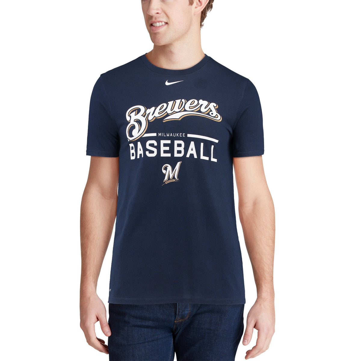 Milwaukee Brewers Nike Navy Wordmark Practice Performance T-Shirt for Men product image 4, provided for visual reference and