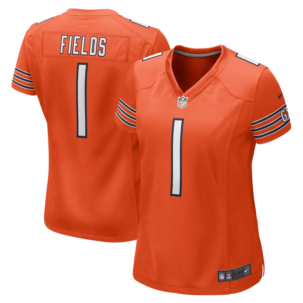 Chicago Bears Justin Fields Nike Orange Game Jersey for Women product image 1, provided for visual reference and product