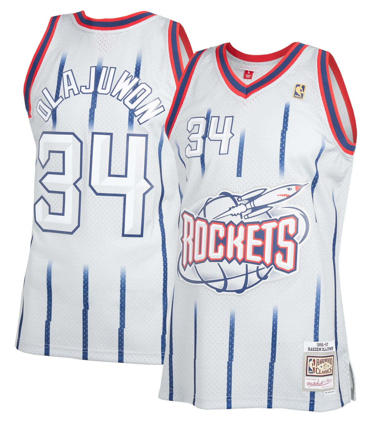 Hakeem Olajuwon Houston Rockets Mitchell & Ness 1996-97 Hardwood Classics Reload 2.0 Swingman Jersey - Gray for Men product