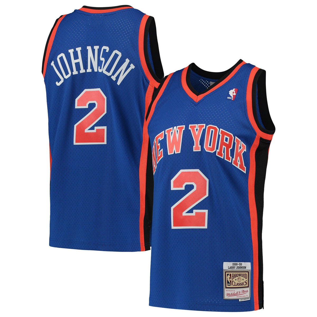 Larry Johnson New York Knicks Mitchell & Ness Hardwood Classics 1998-99 Swingman Jersey - Blue for Men product image 1,