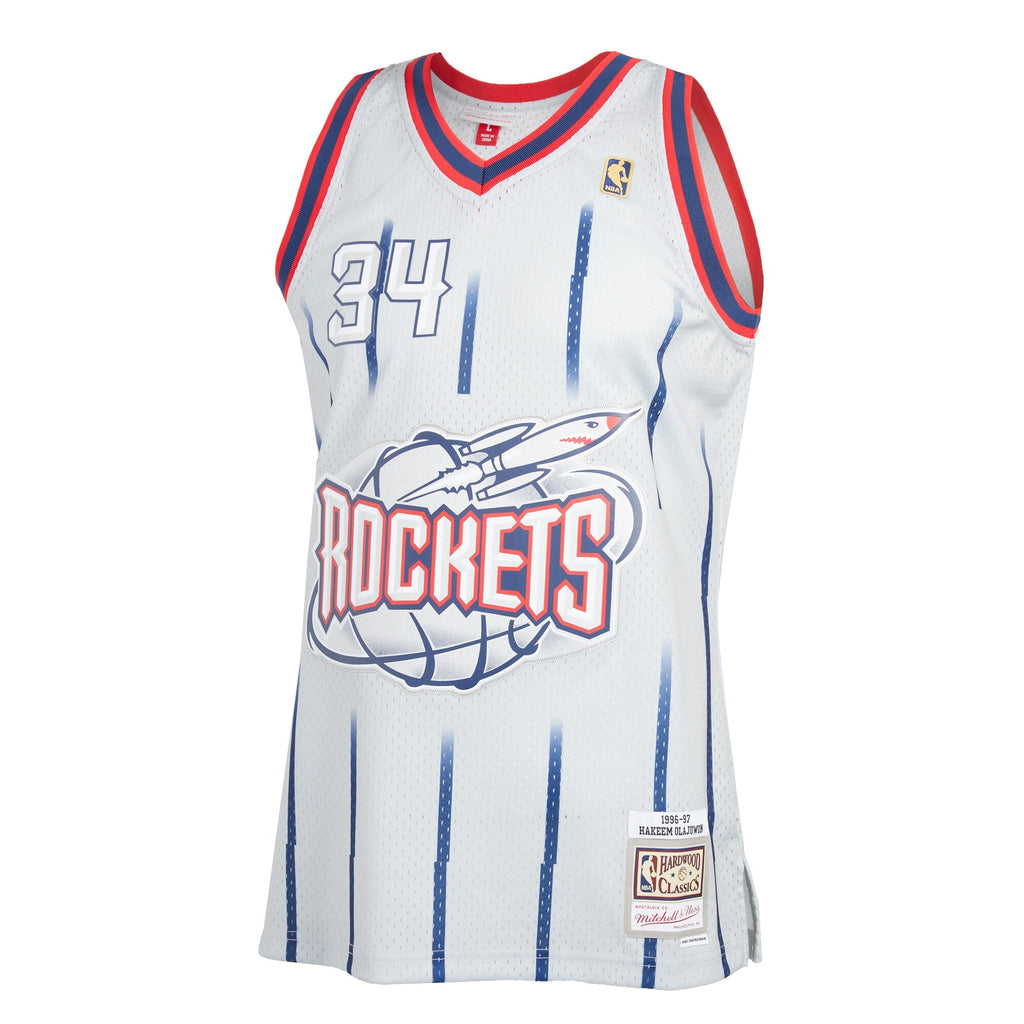 Hakeem Olajuwon Houston Rockets Mitchell & Ness 1996-97 Hardwood Classics Reload 2.0 Swingman Jersey - Gray for Men product