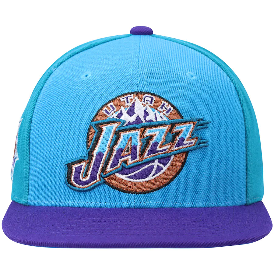 Utah Jazz NBA On The Block Mitchell & Ness Snapback Hat product image 2, provided for visual reference and product detail