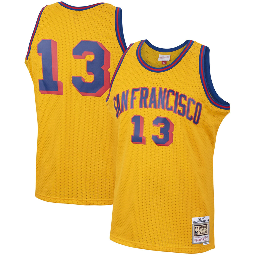 Mitchell & Ness Wilt Chamberlain San Francisco Warriors Gold 1962-63 Hardwood Classics Swingman Jersey for Men product image