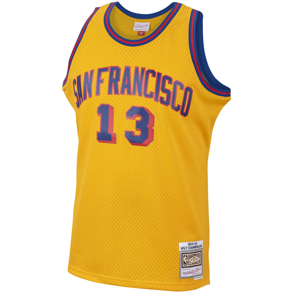 Mitchell & Ness Wilt Chamberlain San Francisco Warriors Gold 1962-63 Hardwood Classics Swingman Jersey for Men product image
