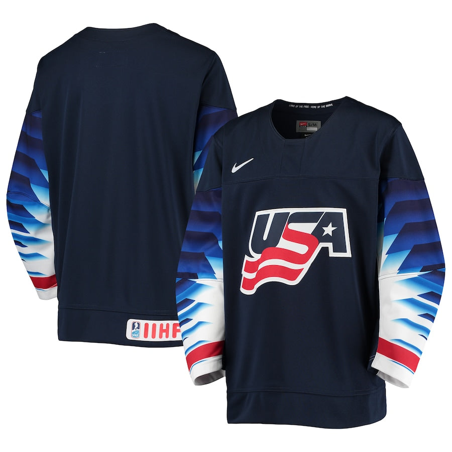 Youth USA Hockey® Nike Away Navy Replica Jersey product image 1, provided for visual reference and product detail review