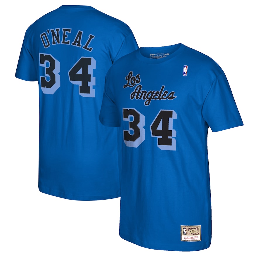 Shaquille O'Neal Los Angeles Lakers Mitchell & Ness Reload 2.0 Name & Number T-Shirt - Blue for Men product image 1,