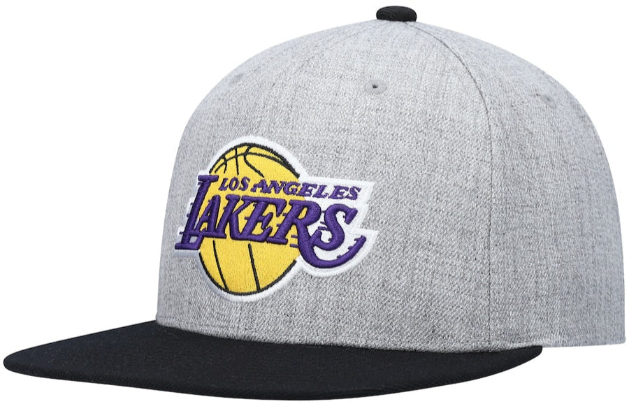 Los Angeles Lakers Mitchell & Ness Gray/Black Heathered Underpop Snapback Hat for Men product image 1, provided for visual