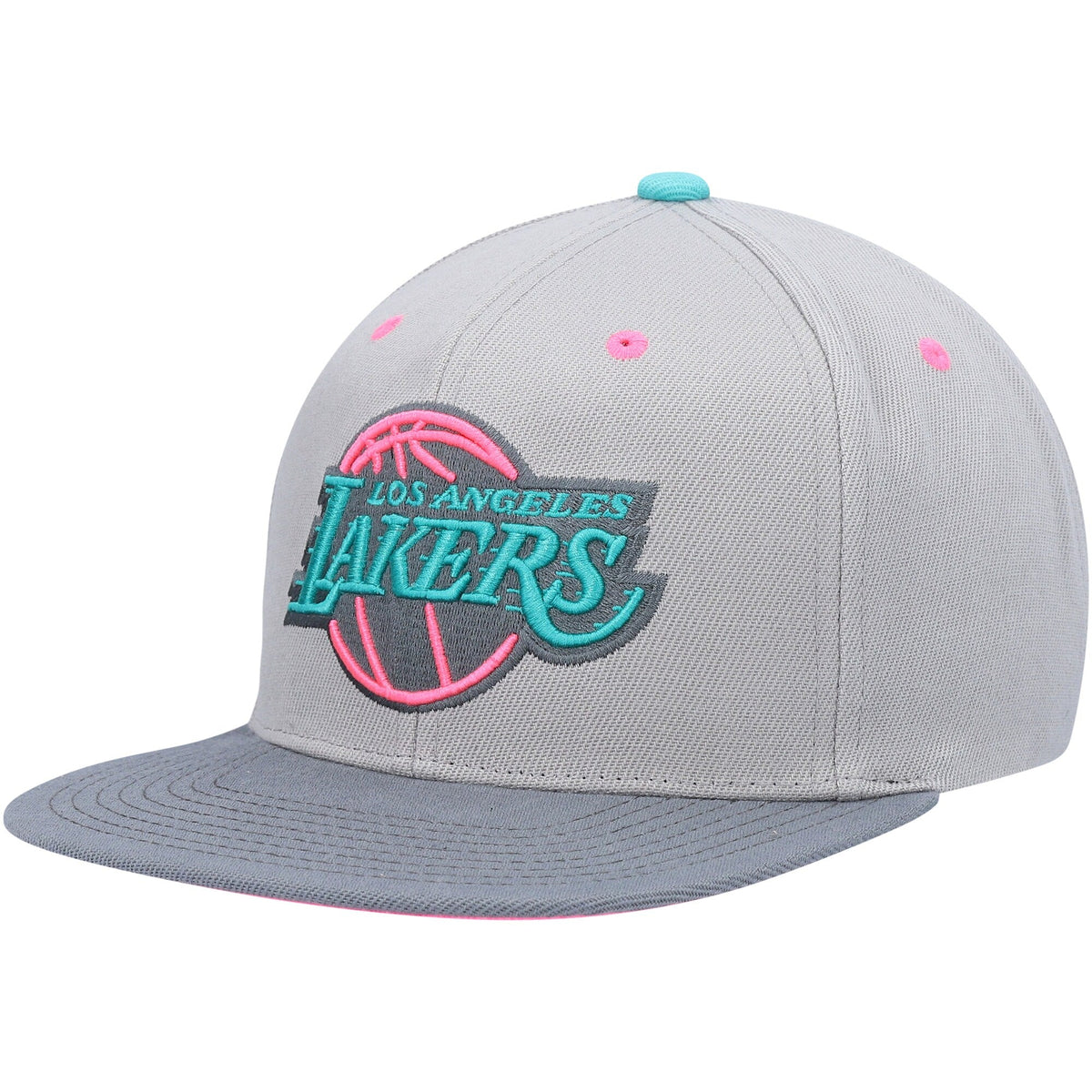 Los Angeles Lakers Mitchell & Ness Gray Wolf Mags Snapback Hat for Men product image 1, provided for visual reference and