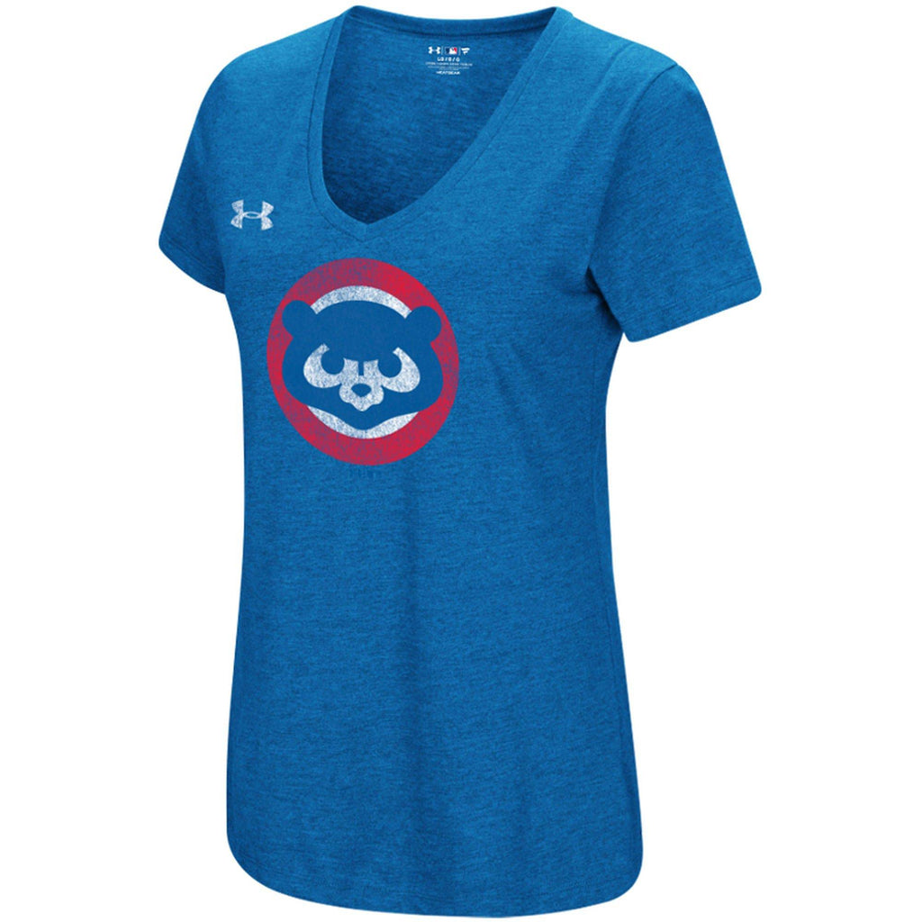 Chicago Cubs Under Armour Heathered Royal Cooperstown Collection Logo Performance Tri-Blend V-Neck T-Shirt for Women product
