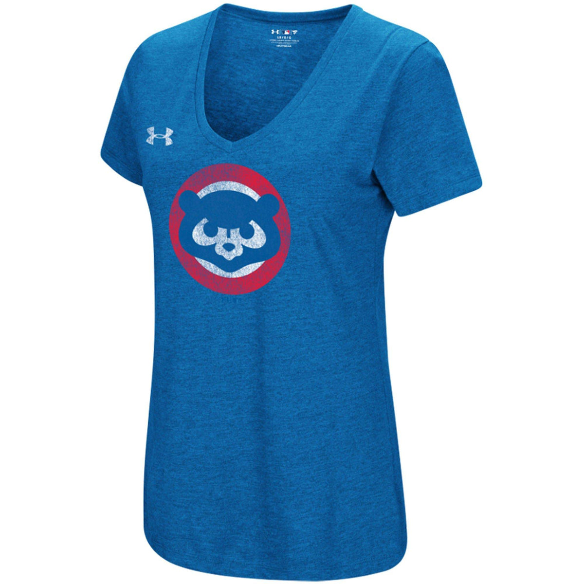 Chicago Cubs Under Armour Heathered Royal Cooperstown Collection Logo Performance Tri-Blend V-Neck T-Shirt for Women product