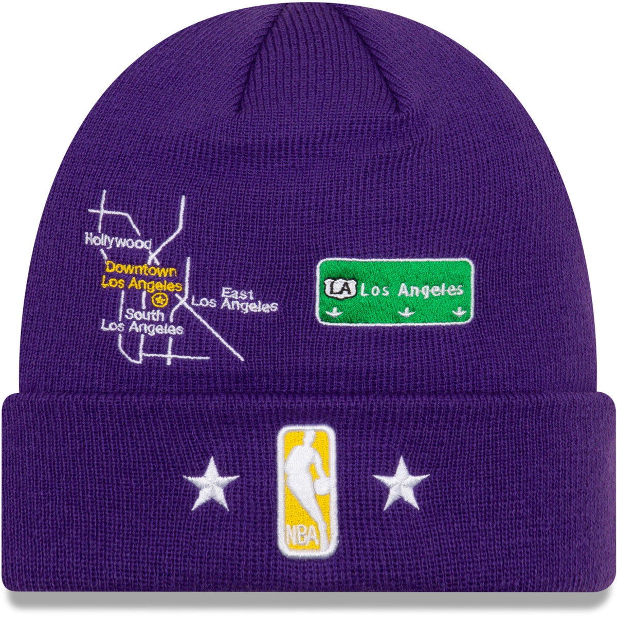 Los Angeles Lakers New Era Purple City Transit Cuffed Knit Hat for Men product image 2, provided for visual reference and