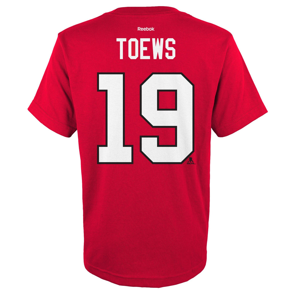 Chicago Blackhawks Jonathan Toews Red Reebok 2015 Stanley Cup Champions Name & Number T-Shirt for Men product image 3,