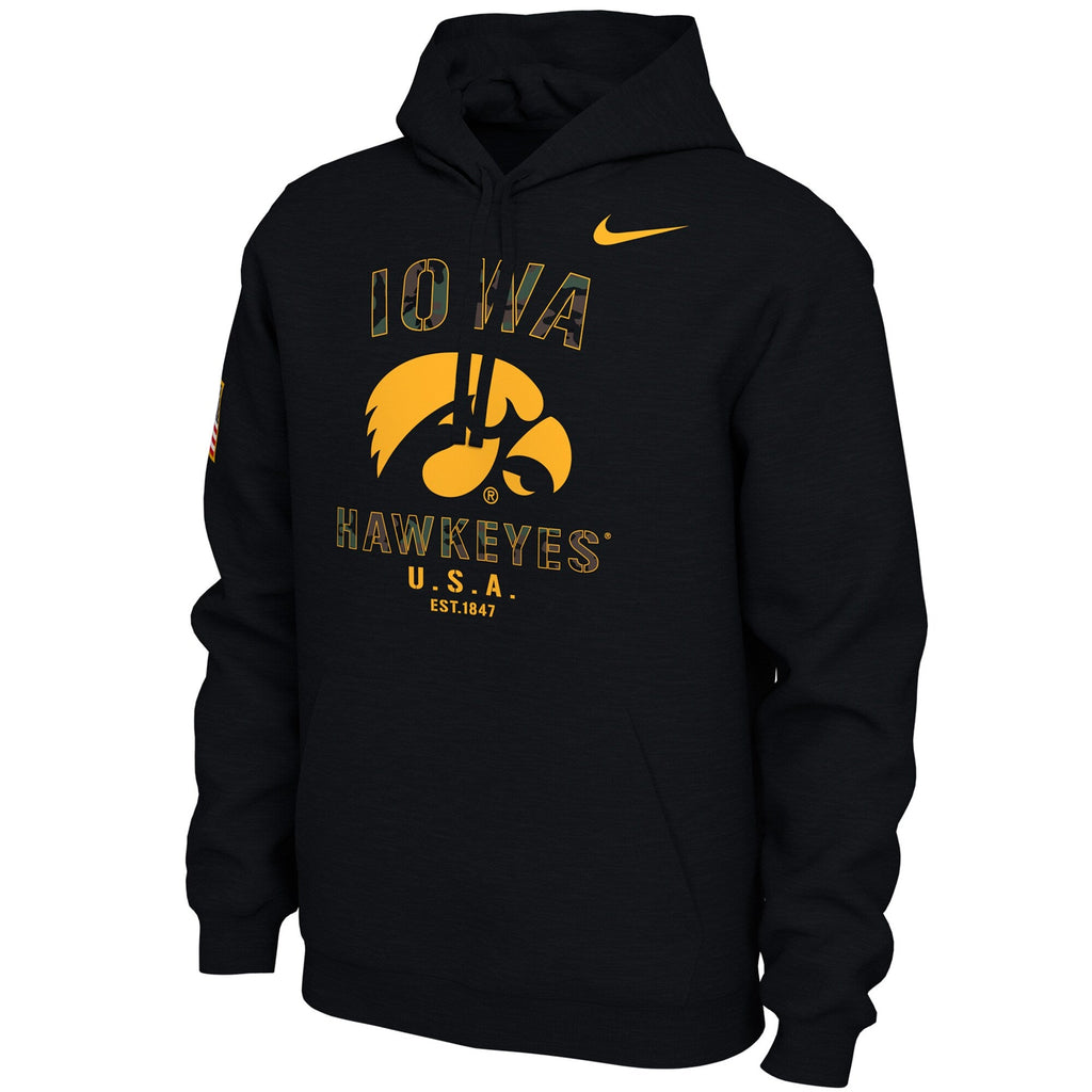 Nike Iowa Hawkeyes Mens Black Camo Veterans Day Long Sleeve Hoodie product image 2, provided for visual reference and