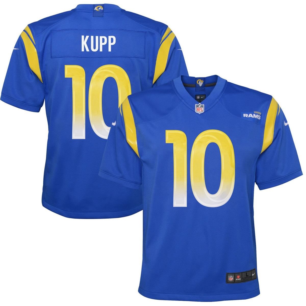 Youth Los Angeles Rams Cooper Kupp Nike Royal Game Jersey product image 1, provided for visual reference and product detail