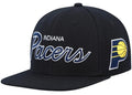 Indiana Pacers Team Script 2.0 Mitchell & Ness Snapback Hat product image 1, provided for visual reference and product