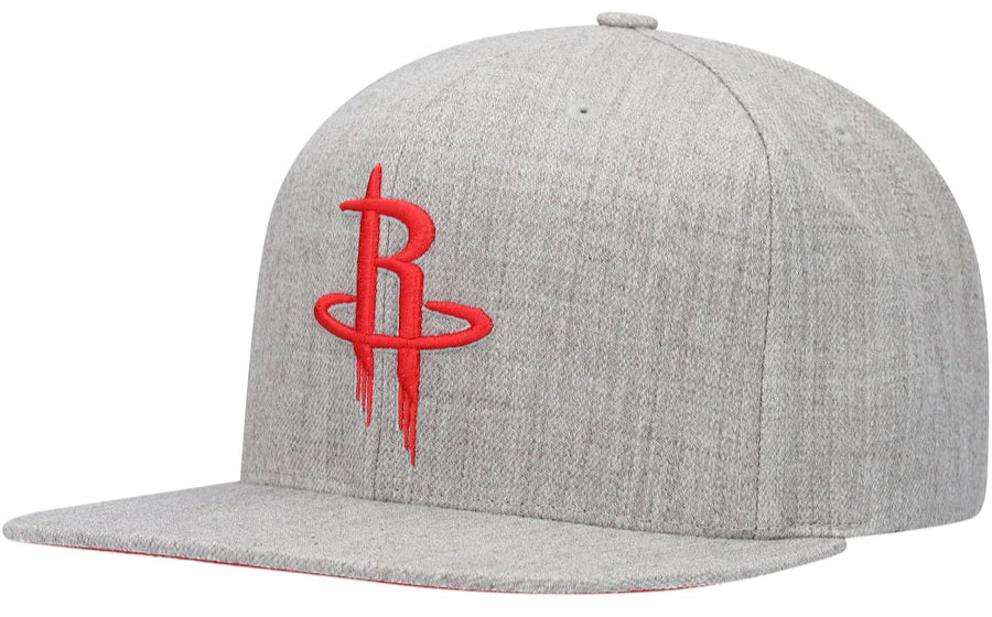 Houston Rockets Gray Heather 2.0 Mitchell & Ness Snapback Hat product image 1, provided for visual reference and product