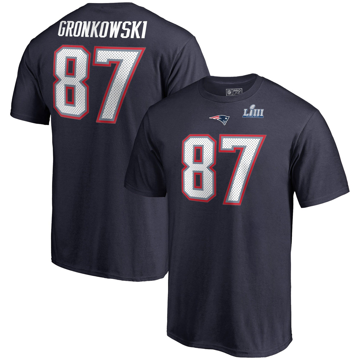 New England Patriots Rob Gronkowski Super Bowl LII Bound Eligible Receiver Patch Navy Name & Number T-Shirt for Men product