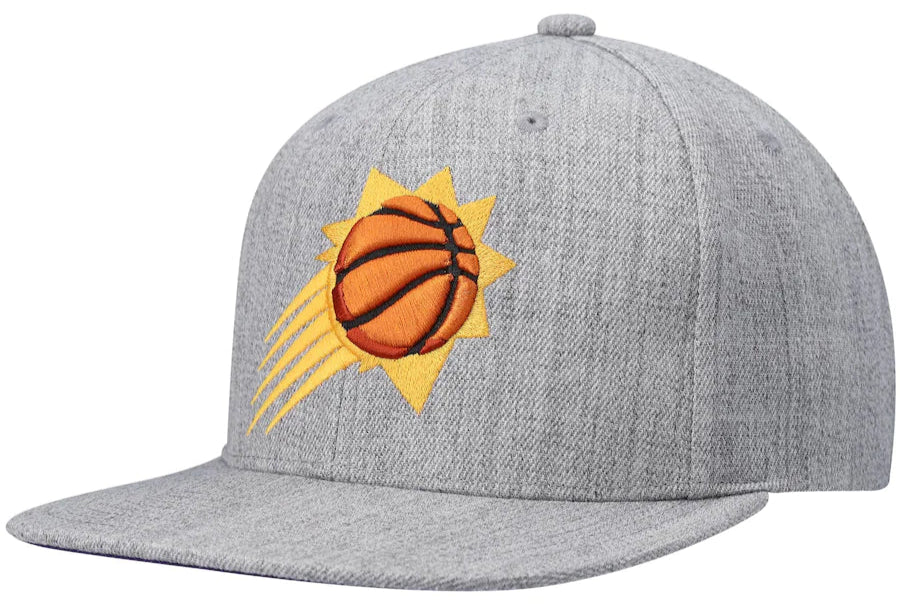 Phoenix Suns Gray Heather 2.0 Mitchell & Ness Snapback Hat product image 1, provided for visual reference and product detail