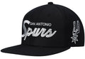 San Antonio Spurs Team Script 2.0 Black Mitchell & Ness Snapback Hat product image 1, provided for visual reference and